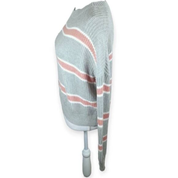 AMBIANCE APPAREL GRAY PINK & WHITE STRIPE SWEATER SZ.S EUC. - Picture 3 of 7